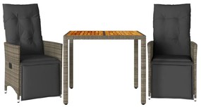 3 részes szürke polyrattan kerti bisztrógarnitúra párnákkal