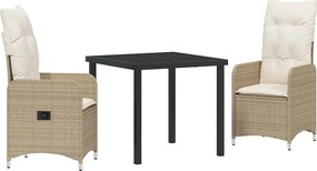 vidaXL Kert étkező szett párnával 3 pcs Bézs polirattan