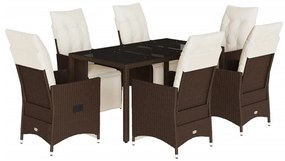 7 részes barna polyrattan kerti bisztrógarnitúra párnákkal
