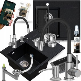 Gránit mosogató folyadék Konyhai Csapteleppel, fekete fém