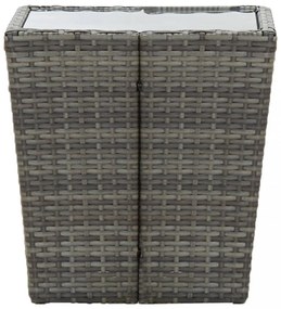 3 részes szürke polyrattan és edzett üveg bisztrószett