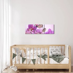 Kép - Pillangó orchidea virágon, lila (órával) (90x30 cm)