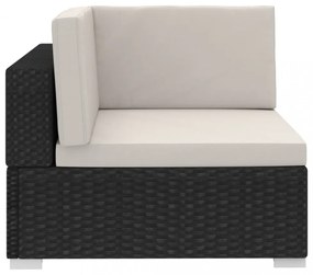 3 darabos fekete polyrattan kerti ülőgarnitúra párnákkal