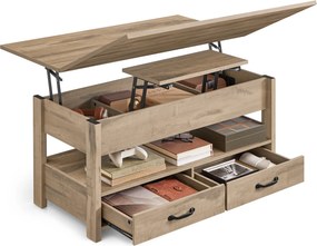 Emelhető tetejű dohányzóasztal, gázliftes, 2 fiókkal, teveszínű