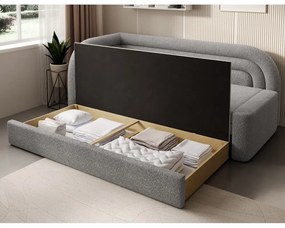 Szürke buklé kinyitható-tárolóhelyes kanapé bal oldali 223 cm Fabillo – ELTAP