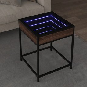 Barna tölgy végtelen hatású LED-es dohányzóasztal 40x40x51 cm
