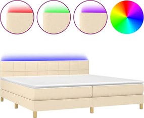vidaXL krémszínű szövet rugós és LED-es ágy matraccal 200 x 200 cm