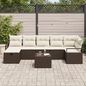 8-Darabos Kerti Kanapé Szett Párnákkal Barna Poli Rattan, 2-Fős Kerti Kanapé Párnákkal Barna Poli Rattan