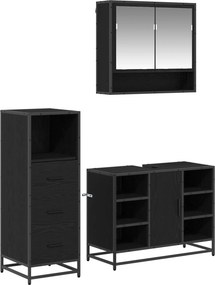 vidaXL Fürdőszoba bútor szett fiókkal 3 pcs Fekete tölgy Faanyag