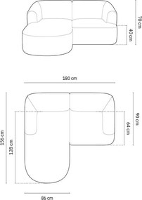 Világosbarna bársony sarokkanapé (bal oldali-heverő résszel) Campi – Cosmopolitan Design