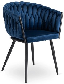 Glamour étkezőszék ELENA sötétkék bársony/fekete lábak