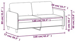 kétszemélyes kék bársony kanapé 140 cm