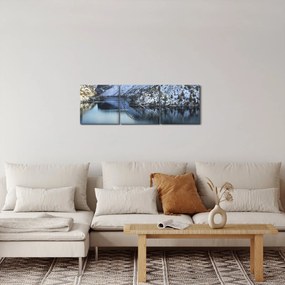 Kép - téli táj tóval (órával) (90x30 cm)