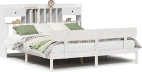 vidaXL fehér tömör fenyőfa könyvespolcos ágy matrac nélkül 180x200 cm