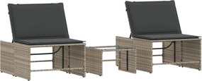 vidaXL 2 db világosszürke polyrattan napozóágy asztallal