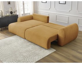 Mustársárga kordbársony kinyitható sarokkanapé (bal oldali) Lucien – Bobochic Paris