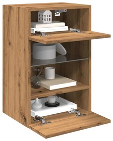 2 db kézműves tölgy színű fali szekrények LED világítással TV-hez 40x30x60,5cm