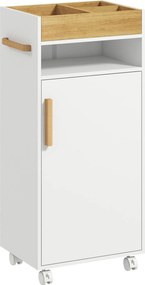 Kleankin Modern Fürdőszobai Szekrény Segédoszlop, Fürdőszoba Padló Szekrény Állítható Polcokkal, Levehető Tálcával és Kerekekkel, 40x30x88 cm Fehér és