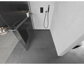 Mexen Kioto+, Walk-In zuhany paraván polccal és akasztóval 90 x 200 cm, 8 mm-es üveg bordás mintával, grafit profil, 800-090-121-66-09