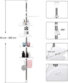 Állítható fürdőszoba sarokpolc, teleszkópos zuhanypolc, 95-300 cm