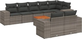 vidaXL 9 részes szürke polyrattan kerti ülőgarnitúra párnákkal