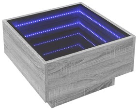 Szürke sonoma szerelt fa dohányzóasztal LED-del 50 x 50 x 30 cm