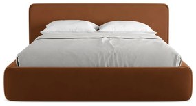 Terrakotta színű kárpitozott ágyneműtartós franciaágy ágyráccsal 160x200 cm Kiana – Makamii