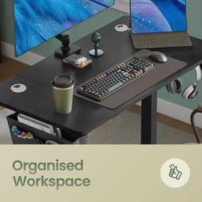 Elektromos állítható magasságú íróasztal, 160×70 cm, 4 memóriapozícióval, fekete