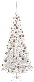 Fehér fél műkarácsonyfa LED-ekkel és gömbszettel L-es 240 cm