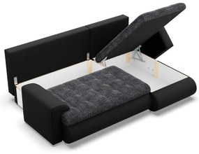 Tokio sarokkanapé, 2 ágyneműtartóval, fonott + műbőr, jobboldali, szürke - fekete