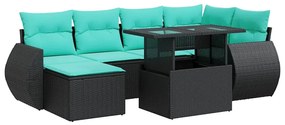 vidaXL 7 részes fekete polyrattan akácfa kerti ülőgarnitúra párnával