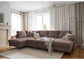 Barna kordbársony kinyitható sarokkanapé (bal oldali) Lofty Lilly – Miuform