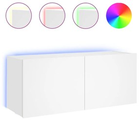 fehér falra szerelhető TV-szekrény LED-lámpákkal 100x35x41 cm