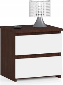 Éjjeliszekrény CL2 wenge-fehér dohányzóasztal 40cm 2fiókos Akd