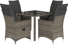 vidaXL 5 részes szürke polyrattan kerti étkezőgarnitúra párnával