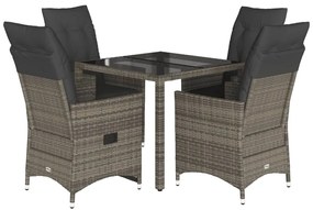 vidaXL 5 részes szürke polyrattan kerti étkezőgarnitúra párnával
