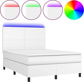 vidaXL fehér műbőr rugós ágy matraccal és LED-del 140x200 cm