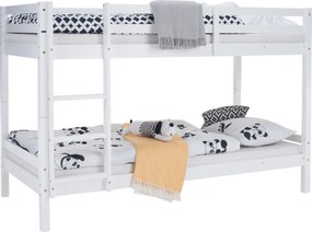 Emeletes ágy, 90x200, tömör fa, fehér, INEZA