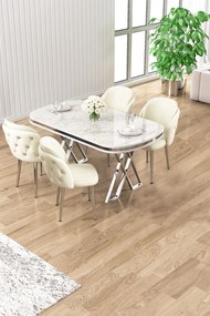 Zae étkezőgarnitúra, fehér márvány-króm, 168 cm – TR240CHR3071