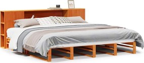 vidaXL viaszbarna tömör fa könyvespolcos ágy matrac nélkül 200 x 200cm