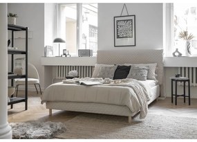 Bézs kárpitozott franciaágy ágyráccsal 140x200 cm Sleepy Luna – Miuform