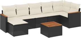 vidaXL 8 részes fekete polyrattan kerti ülőgarnitúra párnákkal