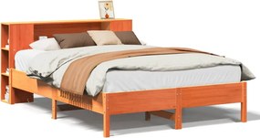 vidaXL barna tömör fenyőfa könyvespolcos ágy matrac nélkül 160 x 200cm
