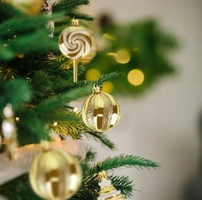 14 db karácsonyfadísz arany és csillogó gömbökkel