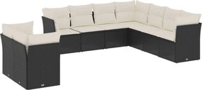vidaXL 9 részes fekete polyrattan kerti ülőgarnitúra párnákkal