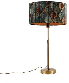 Bronz asztali lámpa ovális bársony lámpabúrával, levélmintával, 35 cm - Parte