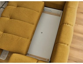 Mustársárga kinyitható-tárolóhelyes sarokkanapé (bal oldali-L alakú) Fuji – Bobochic Paris