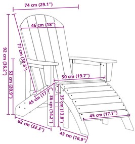 Adirondack szék lábtámasszal Tengerészkék HDPE