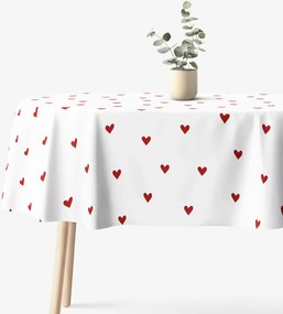 Goldea ovális pamut terítő - piros szívecskék, fehér alapon 140 x 240 cm