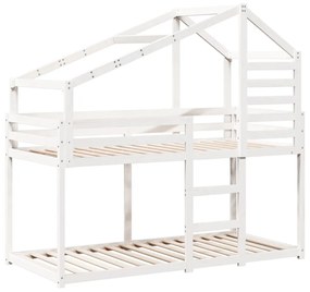 fehér tömör fenyőfa ágy emelettel és tetővel 80 x 200 cm